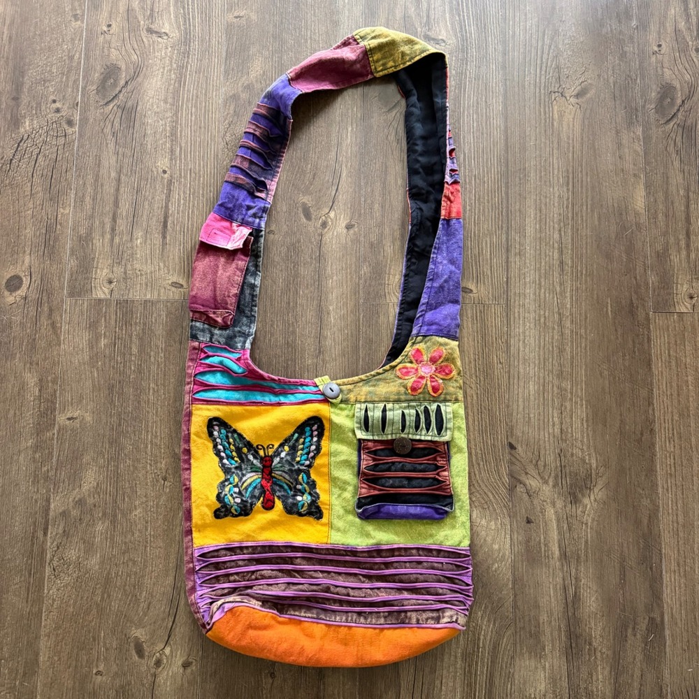 Patchwork Hobo Shoulder Bag Multicolor Butterfly Boho Crossbody Hippie Gipsy